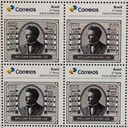 PB 183 Selo Personalizado Os Grandes Nomes da Filatelia Brasileira William Edward Lee 2020 Quadra