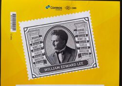 PB 183 Selo Personalizado Os Grandes Nomes da Filatelia Brasileira William Edward Lee 2020 Vinheta