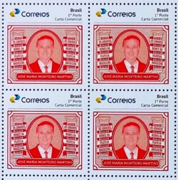 PB 191 Selo Personalizado Os Grandes Nomes da Filatelia Brasileira Jose Maria Monteiro Martins 2021 Quadra