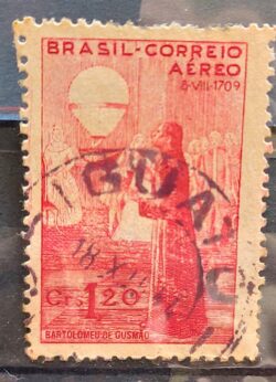 A 57 Selo Aereo Bartolomeu de Gusmao Padre Voador Religiao 1944 1 Circulado