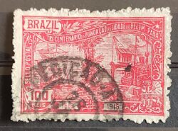 C 11 Selo Tricentenario de Belem Para Navio Porto Transporte 1916 3 Circulado