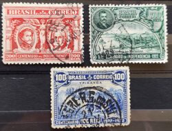 C 14 Selo Centenario da Independencia Dom Pedro Jose Bonifacio Presidente Epitacio Pessoa Cavalo Navio 1922 2 Circulado