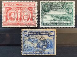 C 14 Selo Centenario da Independencia Dom Pedro Jose Bonifacio Presidente Epitacio Pessoa Cavalo Navio 1922 5 Circulado