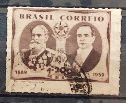 C 145 Selo Cinquentenario da Republica Marechal Deodoro da Fonseca e Presidente Getulio Vargas 1939 1 Circulado