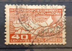 C 178 Selo Centenario do Descobrimento do Rio Amazonas Mapa 1943 3 Circulado