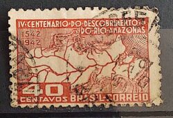 C 178 Selo Centenario do Descobrimento do Rio Amazonas Mapa 1943 Circulado 4