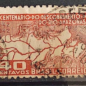 C 178 Selo Centenario do Descobrimento do Rio Amazonas Mapa 1943 Circulado 4