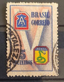 C 210 Selo Forca Expedicionaria Brasileira FEB Militar V da Vitoria Cobra 1945 Circulado 5