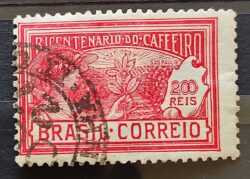 C 22 Selo Centenario do Plantio de Cafe Economia Bebida 1928 2 Circulado