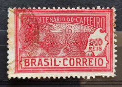 C 22 Selo Centenario do Plantio de Cafe Economia Bebida 1928 3 Circulado