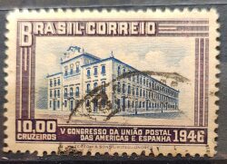 C 221 Selo Congresso UPAEP Congresso da Uniao Postal das Americas e Espanha Predio do Correio 1946 3 Circulado