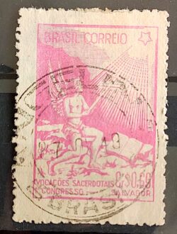 C 247 Selo Congresso Nacional de Vocacoes Sacerdotais Religiao 1949 Circulado 1