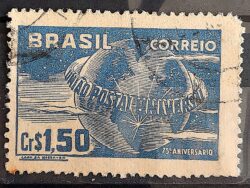 C 248 Selo Uniao Postal Universal UPU Mapa Servico Postal 1949 Circulado 4