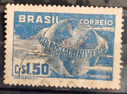 C 248 Selo Uniao Postal Universal UPU Mapa Servico Postal 1949 Circulado 9