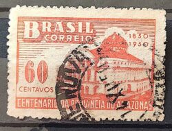 C 257 Selo Centenario Provincia do Amazonas Teatro Arquitetura 1950 Circulado 2