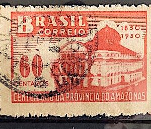 C 257 Selo Centenario Provincia do Amazonas Teatro Arquitetura 1950 Circulado