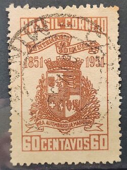 C 261 Selo Centenario de Joinvile Santa Catarina Brasao 1951 Circulado 1