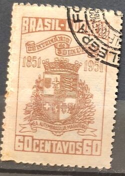 C 261 Selo Centenario de Joinvile Santa Catarina Brasao 1951 Circulado 2