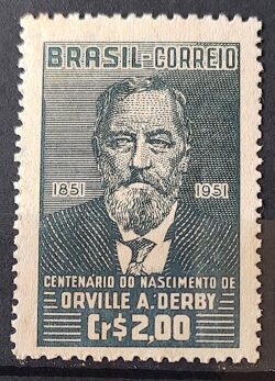 C 266 Selo Centenario Orville Adalbert Derby Geologia Ciencia 1951 1