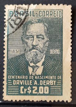 C 266 Selo Centenario Orville Adalbert Derby Geologia Ciencia 1951 Circulado 1