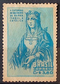C 274 Selo 5 Centenario Rainha Isabel de Espanha Religiao 1952
