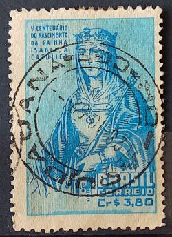 C 274 Selo 5 Centenario Rainha Isabel de Espanha Religiao 1952 Circulado 1