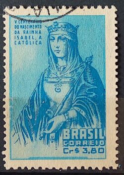 C 274 Selo 5 Centenario Rainha Isabel de Espanha Religiao 1952 Circulado 2