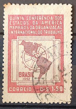 C 276 Selo 5 Conferencia Organizacao Internacional do Trabalho OIT Mapa Economia 1952 Circulado 1
