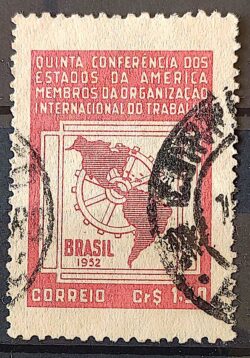 C 276 Selo 5 Conferencia Organizacao Internacional do Trabalho OIT Mapa Economia 1952 Circulado 2