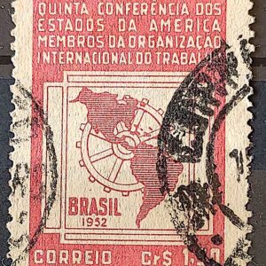 C 276 Selo 5 Conferencia Organizacao Internacional do Trabalho OIT Mapa Economia 1952 Circulado 2