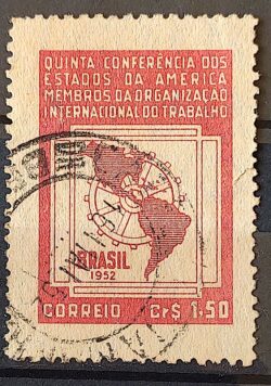 C 276 Selo 5 Conferencia Organizacao Internacional do Trabalho OIT Mapa Economia 1952 Circulado 3