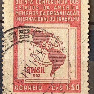C 276 Selo 5 Conferencia Organizacao Internacional do Trabalho OIT Mapa Economia 1952 Circulado 3