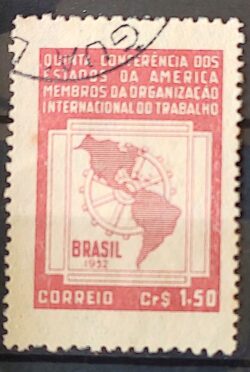 C 276 Selo 5 Conferencia Organizacao Internacional do Trabalho OIT Mapa Economia 1952 Circulado 4