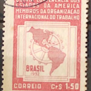 C 276 Selo 5 Conferencia Organizacao Internacional do Trabalho OIT Mapa Economia 1952 Circulado 4