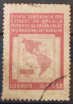C 276 Selo 5 Conferencia Organizacao Internacional do Trabalho OIT Mapa Economia 1952 Circulado 5