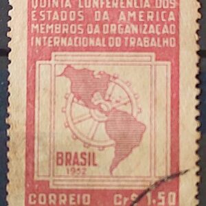 C 276 Selo 5 Conferencia Organizacao Internacional do Trabalho OIT Mapa Economia 1952 Circulado 5