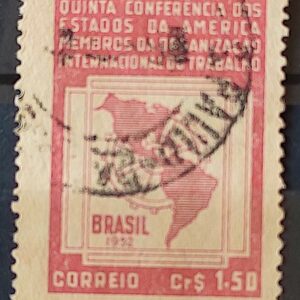C 276 Selo 5 Conferencia Organizacao Internacional do Trabalho OIT Mapa Economia 1952 Circulado 6