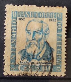 C 279 Selo Centenario do Telegrafo Eletrico no Brasil Barao de Capanema Comunicacao 1952 Circulado 3