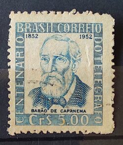 C 279 Selo Centenario do Telegrafo Eletrico no Brasil Barao de Capanema Comunicacao 1952 Circulado 7