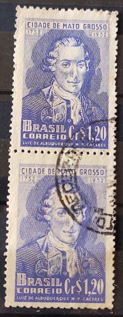 C 281 Selo Centenario Cidade de Mato Grosso Luís de Albuquerque 1952 Circulado 2