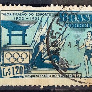 C 282 Selo Aniversario do Fluminense Futebol Clube 1952 Circulado 10