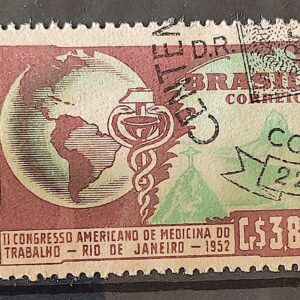 C 285 Selo Congresso Medicina do Trabalho Mapa Rio de Janeiro Saude1952 Circulado 1