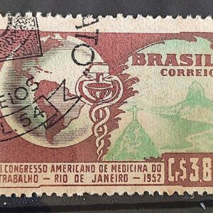 C 285 Selo Congresso Medicina do Trabalho Mapa Rio de Janeiro Saude1952 Circulado 2