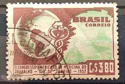 C 285 Selo Congresso Medicina do Trabalho Mapa Rio de Janeiro Saude 1952 Circulado 3