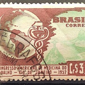 C 285 Selo Congresso Medicina do Trabalho Mapa Rio de Janeiro Saude 1952 Circulado 3