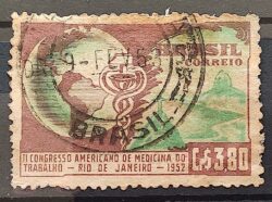 C 285 Selo Congresso Medicina do Trabalho Mapa Rio de Janeiro Saude 1952 Circulado 4