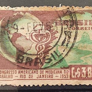 C 285 Selo Congresso Medicina do Trabalho Mapa Rio de Janeiro Saude 1952 Circulado 4