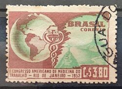 C 285 Selo Congresso Medicina do Trabalho Mapa Rio de Janeiro Saude 1952 Circulado 5