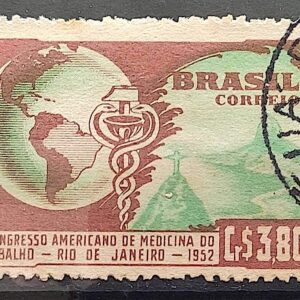 C 285 Selo Congresso Medicina do Trabalho Mapa Rio de Janeiro Saude 1952 Circulado 5