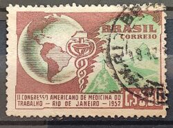 C 285 Selo Congresso Medicina do Trabalho Mapa Rio de Janeiro Saude 1952 Circulado 6